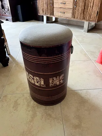 Vintage Industrial Oil Drum Storage Stool