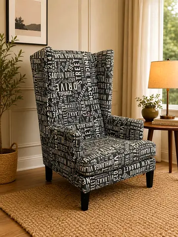 Marina Home Modern Wingback Armchair with Typography Print