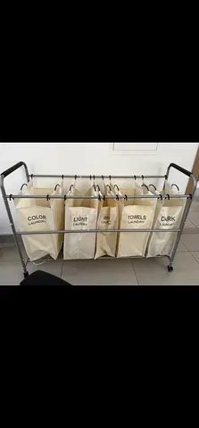 5-Bag Rolling Laundry Sorter with Metal Frame (White Canvas Bags)