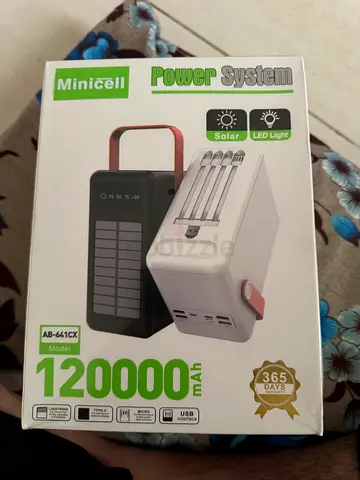 Minicell 120000mAh Solar Power Bank with Built-in Cables and LED Light