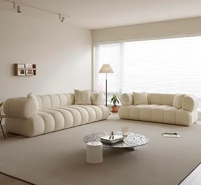 Modern Cream Curved Modular Sofa Set - 3+2 Seater