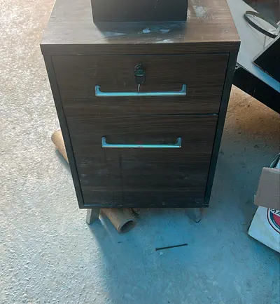 Used two-drawer bedside/office cabinet - dark wood finish