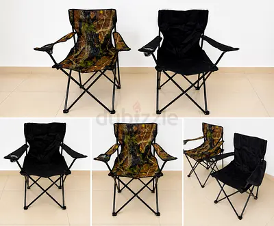 Set of 2 Foldable Camping Chairs with Armrests and Cup Holders (Black + Camouflage)