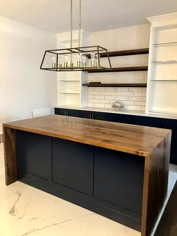 Solid Wood Kitchen Island with Dark Blue Base