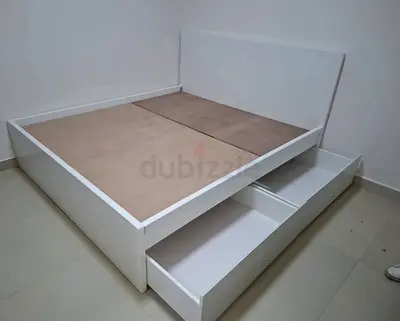White Double Bed Frame with Underbed Storage Drawers