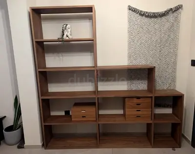 Large Wooden Bookcase / Shelving Unit - Walnut Finish
