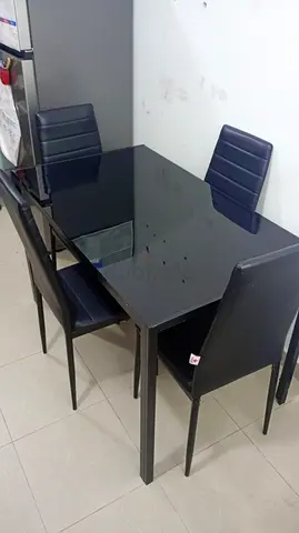URGENT SALE- 5-piece Metal  Glass Dining Table Set with 4 High-back Chairs - Black