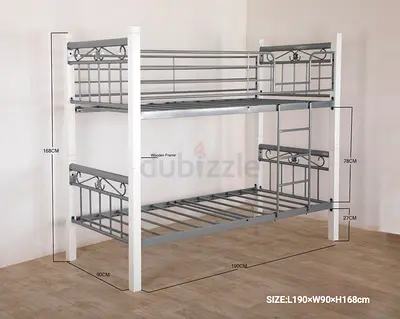 Metal Frame Bunk Bed with Wooden Posts - L190 x W90 x H168cm