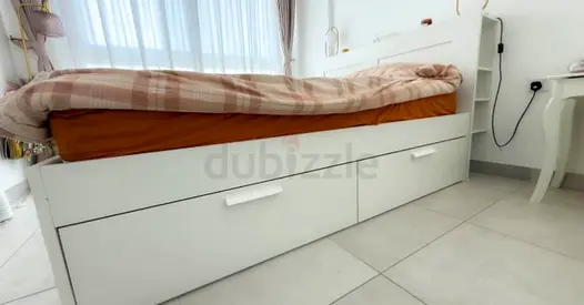 IKEA brimness queen size 160×200cm bed frame with headboard+ 4 big storage drawers + IKEA mattress ✨