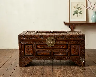 Ornate Hand Carved Wooden Storage Chest