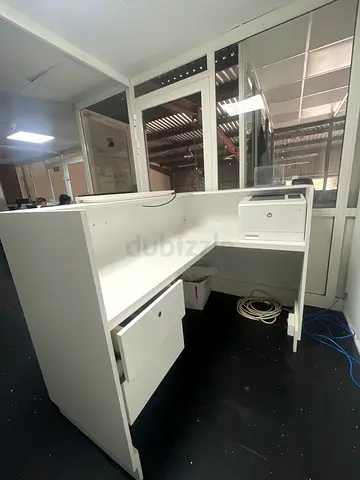 Modern White Receptionist front desk Office table-with Built-in Storage