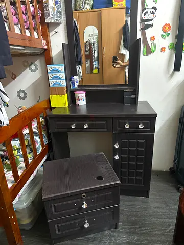 Dark Wood Dressing Table / Vanity with Mirror and Drawers