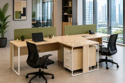 2 Person L-Shaped Workstation Dubai | Office Workstation with Acoustic Partition UAE