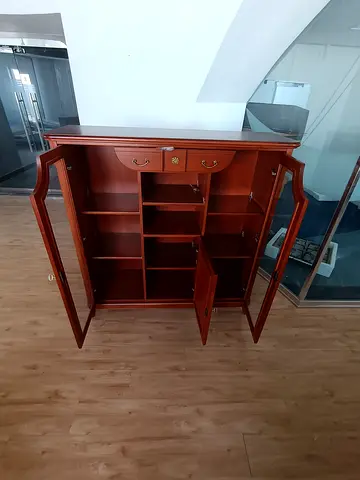 Wooden Display Cabinet with Glass Doors and Drawers - Medium Size