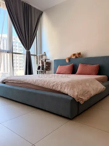 Low-profile upholstered platform bed with memory foam mattress-good condition