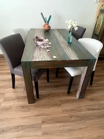 Solid Wood Dining Table with 4 Mixed Chairs - Good Condition