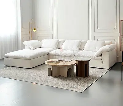 Cream L-shaped Sectional Sofa with Chaise - Good Condition