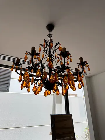 Adjustable Amber crystal floral chandelier - decorative ceiling light (includes light bulbs)