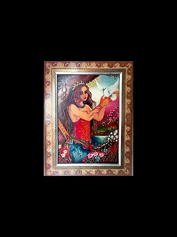 Framed Hand Painted Portrait of a Woman with Dove 129x99 cm