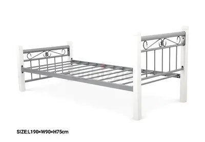Single metal frame bed with decorative headboard and footboard - 190x90cm