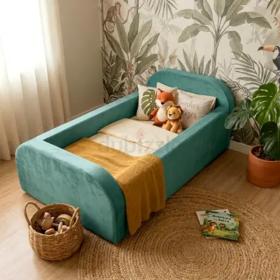 Toddler Velvet Bed with Low Frame - Teal