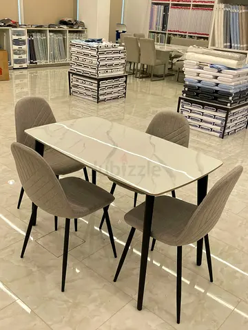 Modern 4-Seater Marble-Top Dining Table with Upholstered Chairs