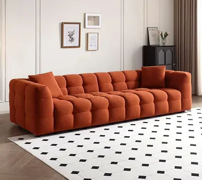 Modern Tufted 3-Seater Sofa in Terracotta Fabric