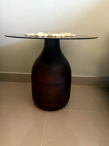 Accent Round Glass Top Side/End Table with Wooden Base