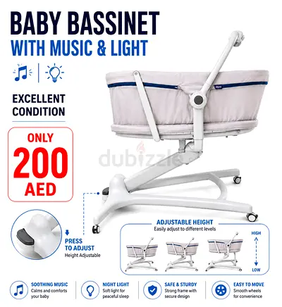 Chicco Baby Bassinet with Music  Light | Excellent Condition | 200 AED