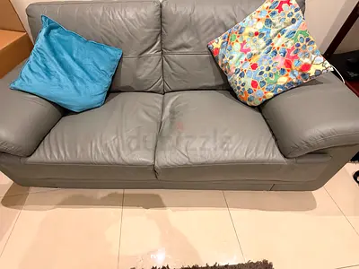 Grey faux Leather sofa set with Cushions