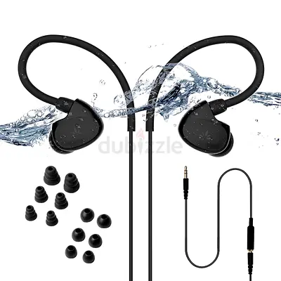 Wired Waterproof Earphones with Earhooks and Multiple Tips