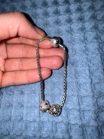 Thomas Bas 925 Silver Charm Bracelet with Three Decorative Beads