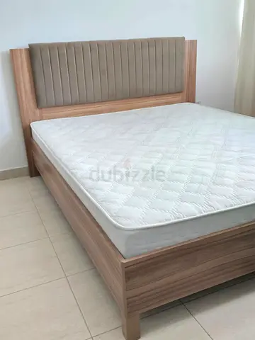 Wooden Double Bed Frame with Headboard and Mattress - Good Condition