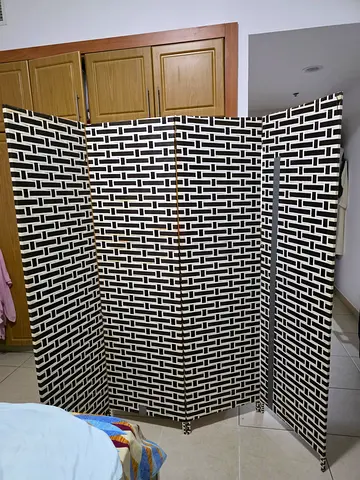 Foldable Room Divider Screen - Black  White Geometric Pattern