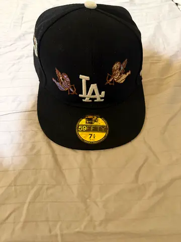 Black LA fitted Cap with Angel Design