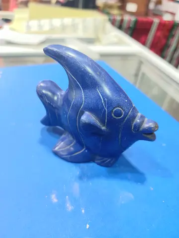 Hand-Carved Blue Stone Fish Sculpture - Decorative Collectible - 9cm