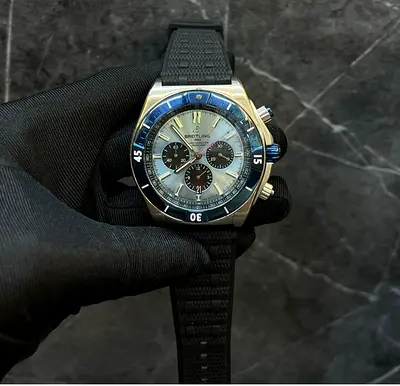 Breitling Chronograph Mens Watch with Black Rubber Strap