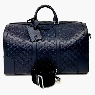 Authentic Gucci Navy Blue Leather Cima Line Travel Bag
