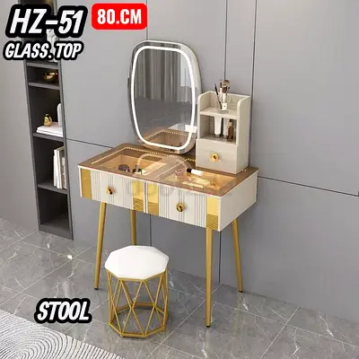 Compact Vanity Table with Mirror and Gold Legs