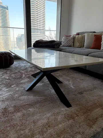 Marble Top Coffee Table with Black Metal Legs - Good Condition