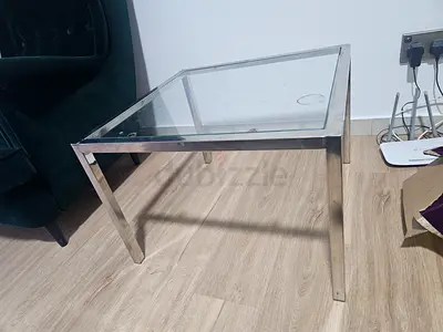 Glass Top Stainless Steel Side Table - Square