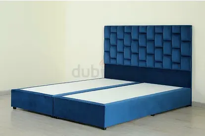 King bed Size Blue Upholstered Bed Frame with Padded Headboard with Molby king mattress , memory foa