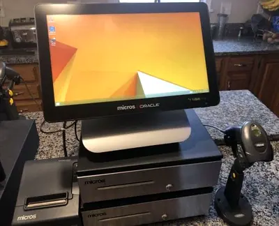 Oracle Micros POS Terminal with Receipt Printers, Cash Drawers,Barcode Scanner and lifetime software