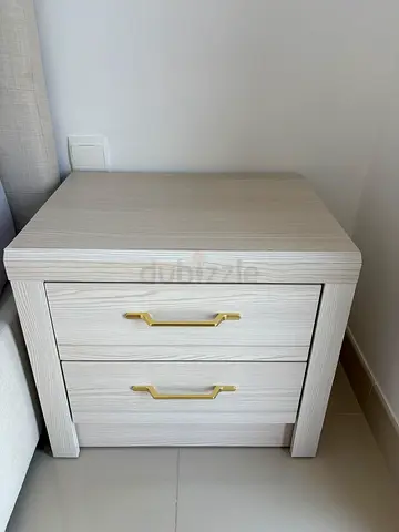 Bedside cabinet / Night Stands with gold handles - light wood finish