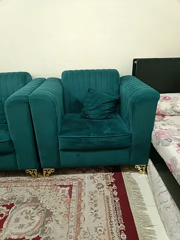 Green Velvet Armchair with Gold Legs - Good Condition