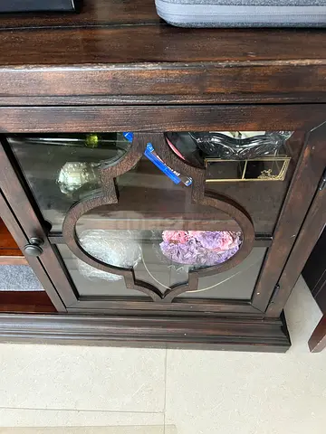 Pottery BarnDark Wood Glass-Front Display Cabinet / Console — Excellent Condition