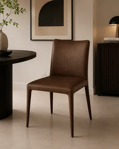 Marina Home Brown Leather Dining Chair - Modern Minimalist
