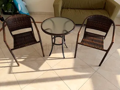 Outdoor/Wicker 2-Seater Bistro Set with Glass Top Table