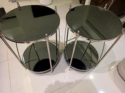 2x Quality Round Glass Mirror Coffee table