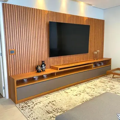 Modern Wood Slat TV Unit